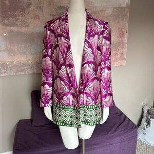 Zara‎ Purple and Green and White Patterned Blazer Boyfriend Fit Size Large